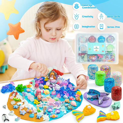 18oz 6 Accessories(150 Set, 3 4 5 6 SIMPLIPLAY Mermaid Sensory Kit, Pcs Glitter Doughs with Pcs+), Non-Toxic Play Dough