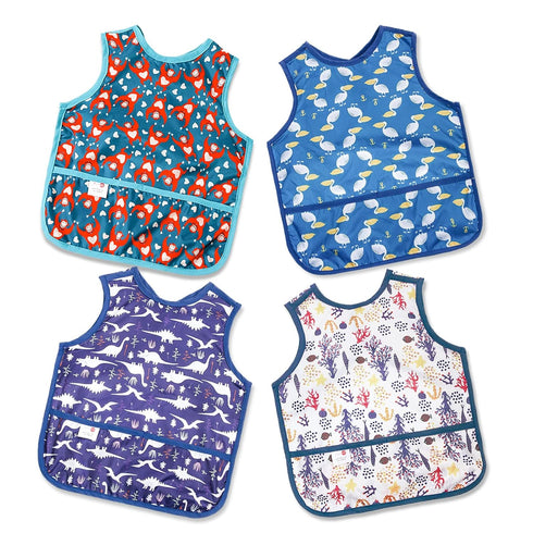 Joyo roy Mess Proof Waterproof Baby Bibs for Eating, Soft Machine Washable Sleeveless Smock Bib for Boys 1-3 Years
