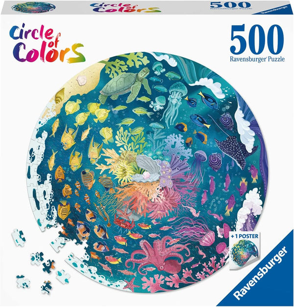 Ravensburger Circle of Colors: Ocean 500 Piece Round Jigsaw Puzzle | Engaging Activity for Kids and Adults
