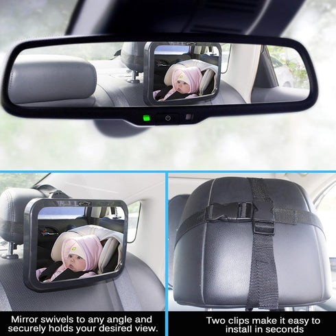 Shynerk Baby Car Mirror, Safety Car Seat Mirror for Rear Facing Infant, Shatterproof, Crash Tested, Fully Assembled