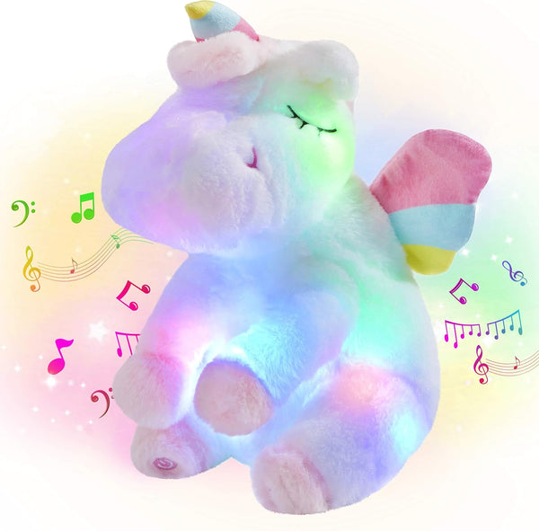 Athoinsu Musical Light up Unicorn Stuffed Animal Soft Furry Plush Toy with