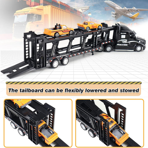 CORPER TOYS Transport Car Carrier Truck Toy - Detachable Die-cast Pull Back Vehicles Set for Kids with Lights