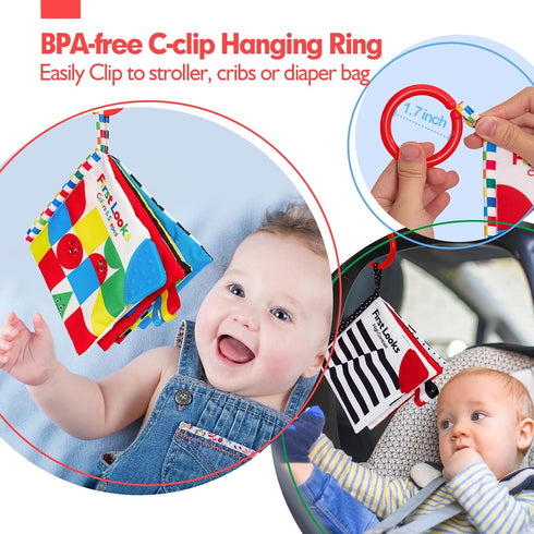 hahaland Baby Books 0-6 Months - 2PCS Infant Toys, Tummy Time High Contrast Visual Development Sensory Baby Book