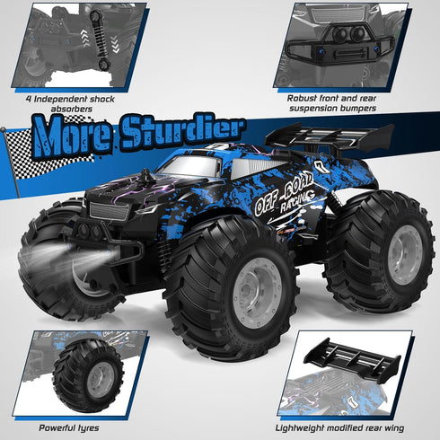 1:20, 10KM/H, 2 2.4GHZ, Remote Control Car, All-Terrain Remote Control Truck for Boys, Rechargeable Rc Truck with LED