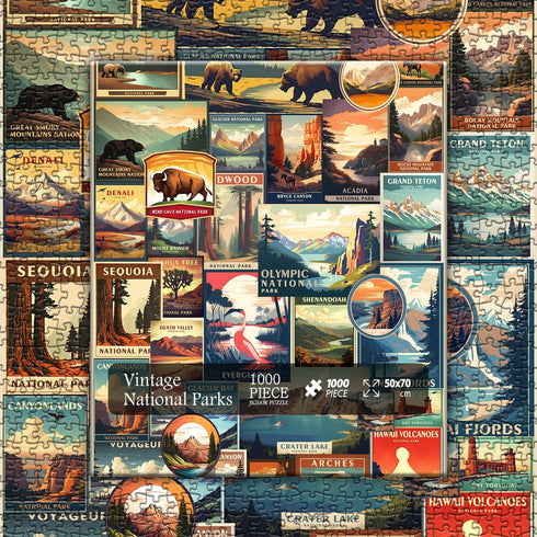 Vintage National Parks Puzzle for Adults 1000 Pieces, Travel Poster Landscape Including Yellowstone, Zion, Acadia,