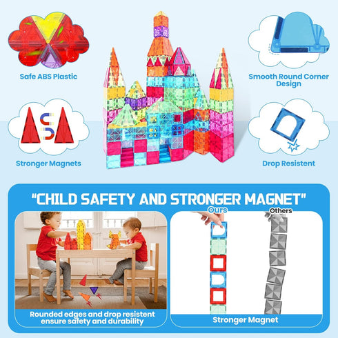 100 Set, 3 4 5 6 7 8+ Paaxido Magnetic Tiles - Pieces Magnetic Blocks for Kids, Magnet Tiles Building Blocks