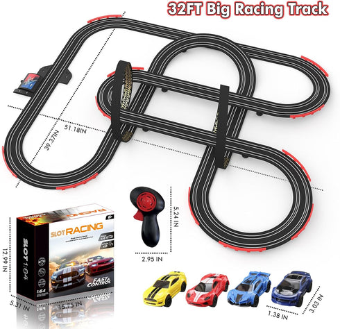 Teslala 32Ft Sets 4 2 6,7,8 Slot Car Race Track Electric Powered Racing Tracks for Boys and Kids ,Dual Racing with High
