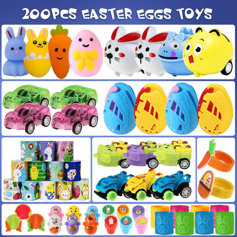 TOAPER 200PCS Pre-Filled Easter Eggs with Toys, Easter Basket Fillers, Easter Egg Hunt Prizes Toys for Kids Toddler