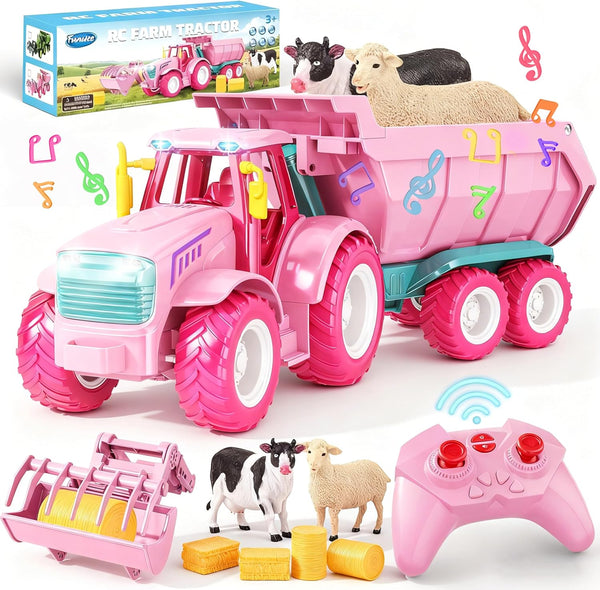 Funwee RC Farm Tractor Toy w/Light & Music, Kid Truck Toy w/Front