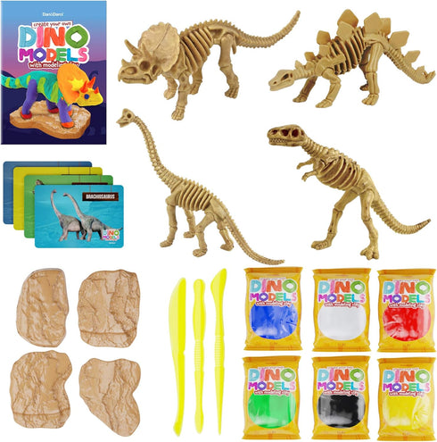 Dino Models, Clay Craft Kit - Dinosaur Arts and Crafts for Kids - Dinosaur Easter Gifts for Boys & Girls - Build 4 Dinos with Air Dry Magic Modeling Clay Model Set Ages 3, 4, 5, 7, 8+ Boy or Girl by Dan&Darci