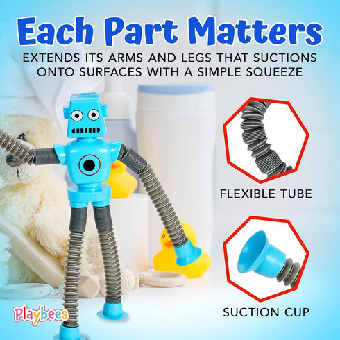 Telescopic Suction Cup Robot Toys 6-PACK, Shape Changing Educational Fidget Toys with Remote Control