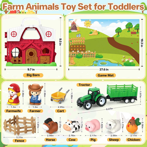 1 2 3 Set Toddler Toys for Years Old Boys and Girls, Farm Animals Big Barn Toy, Farm Animal with Farms Play Mat