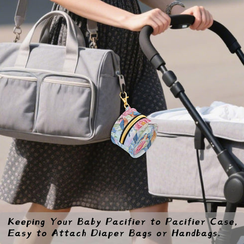 PYBUG Birds Round Pacifier Storage Case, Polyester & TPU Lined with Hook Buckle, Pacifier Container Box for Baby