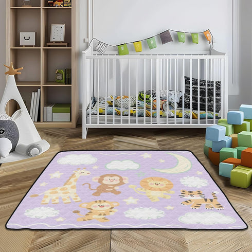 siphylline 50'' 50'' Funny Giraffe Monkey Purple Lilac Soft Padded Baby Gym & Activity Mat for Floor Lightweight Infant