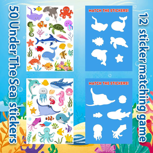 2-4 1-3, Jelly Sticker Books for Toddlers Years, Under The Sea Stickers for Kids Reusable Sticker Book for Toddler