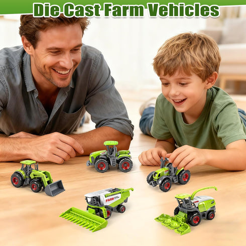 5 Pack 3 4 5 6 7 8 Diecast Farm Tractor Toy, Toddlers Farm Toys Tractor Vehicles with Combine Harvester, Forage