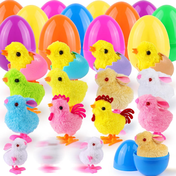 Grastfu 12 Pack Jumbo Easter Eggs Filled Wind Up Toys, Colorful Plastic