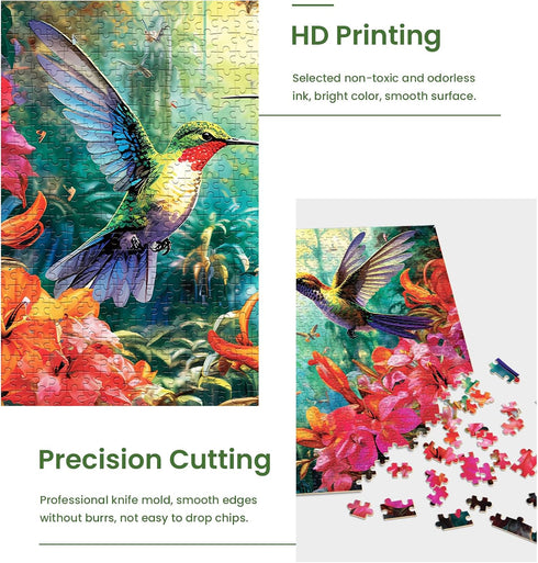 1000 Piece Puzzle for Adults - Hummingbird Garden Wooden Jigsaw Puzzles, DIY Leisure Game Toy Gift