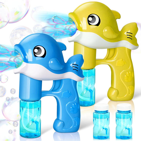 JOYIN 2 Bubble Guns Kit - Whale Automatic Bubble Maker with 4 Solutions for Kids, Bubble Blower for Summer Fun