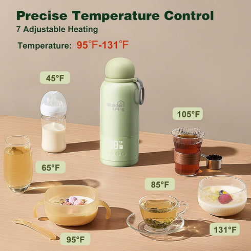 17oz Portable Bottle Warmer for Travel, Double Leakproof, Heating Milk & Water Faster, Cordless Milk Warmer with Two