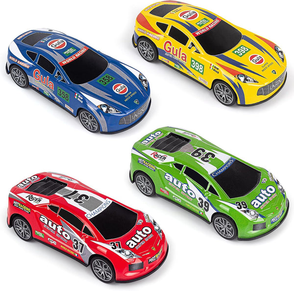 4-Pack Car Toys for 3-6 Year Old Boys and Girls, 7 Inch Friction Powered Pull Back Alloy Race Trucks Cars for Kids