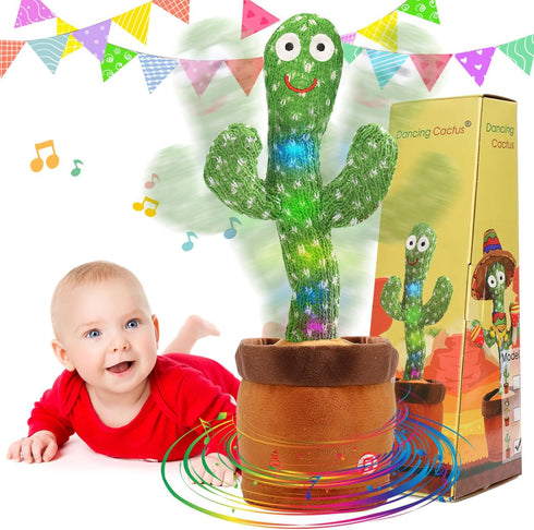 Emoin Dancing Cactus Toy, Cute Plushies Talking Baby Toy for 0-6 Months, Sensory Musical Toy for Babies