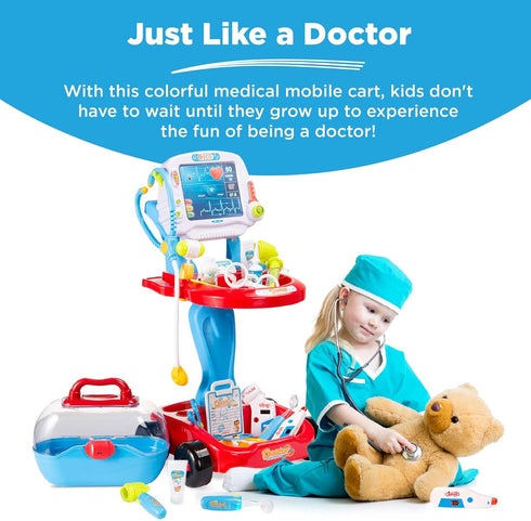 Best Choice Products Play Doctor Kit for Kids - Medical Station Set with 17 Accessories, Blue Carrying Case