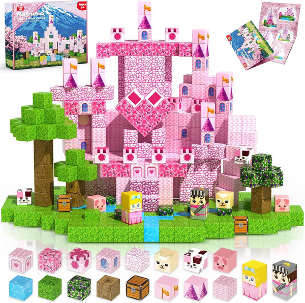 Magnetic Blocks - 100PCS Magnetic Building Block for Kids, Build Pink Princess