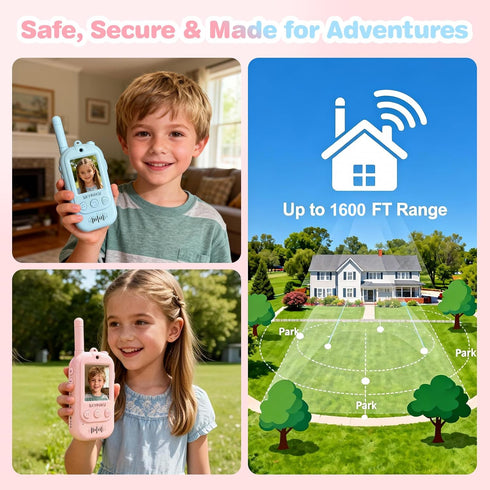 SKYROKU 1600ft 4-10 (2 Pack) Video Walkie Talkies for Kids with AI Voice Changer & Magic Virtual Costumes, Long Range