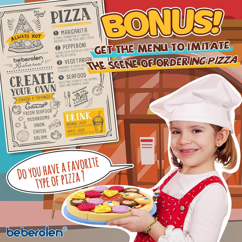 Wooden Pizza Toys for Kids - 24Pcs Cutting Toy Pizza Play Food Set for 3-5 Year Old Toddlers