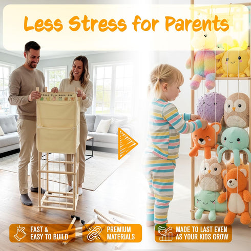 SPRINOAK 54-Inch Tall Stuffed Animal Storage Organizer - Premium Wooden Plush Toy Holder Zoo, Large Toy Storage Tower