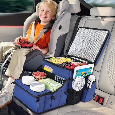 COOLBEBE Car Seat Organizer, Backseat Car Organizer with Cup Holders for Kids and Adults Travel, Cooler Compartment