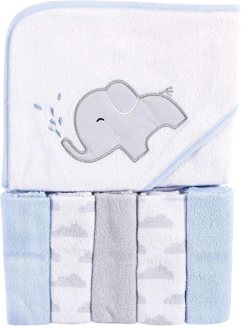 Luvable Friends Unisex Baby Hooded Towel with Five Washcloths, Elephant Spray, One Size