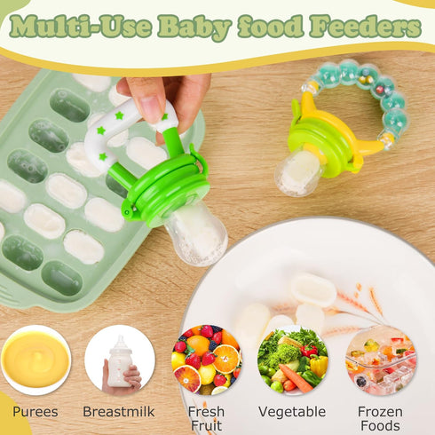 Baby Fruit Feeder & Breastmilk Popsicle Molds, WAJIAYON Silicone Baby Food Storage Containers and Teether