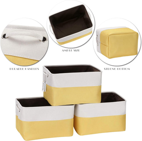 Sea Team 3-Pack Large Storage Basket Set, 15 x 10 x 10 Inches, Trunk Organizer for Clothes Toys Bin (Yellow/White)