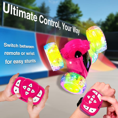SC3 2.4GHz 4WD 360 4-12 Contixo RC Stunt Car, Pink Double-Sided Rotating flip Racer Remote Control Toy Cars with LED