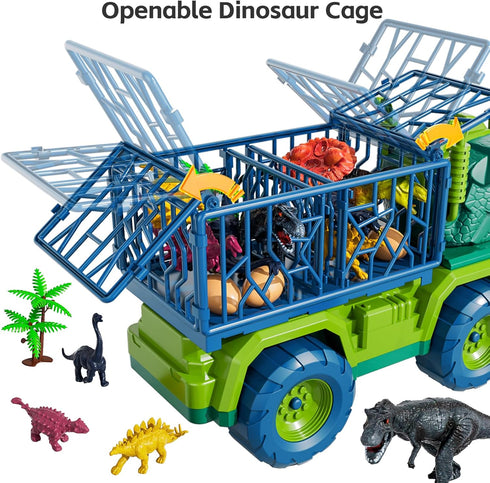 3-5 8 Set TEMI Dinosaur Truck Toys for Kids Years, Tyrannosaurus Transport Car Carrier Truck with Dinosaur Figures