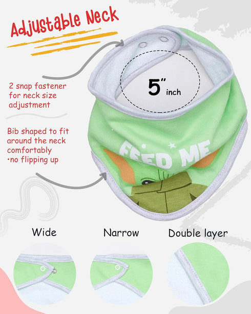 STAR WARS Baby Boys Baby Yoda Bandana Bibs 3 Pack Set for Feeding, Teething, and Drooling (Green/White/Grey, 0-12 Months)