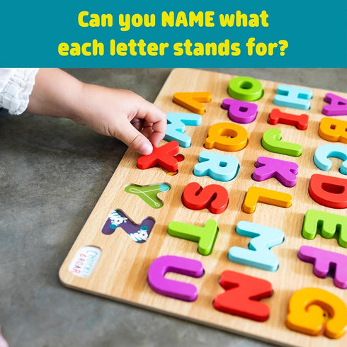 Chuckle & Roar - 2 Pack ABCs and 123s Wooden Puzzle - Fun Educational Puzzle for Kids - Develops Fine Motor Skills