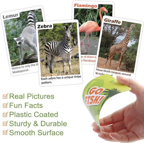 BenBen Go Fish Card Game for Kids, Jumbo Size Safari Animal Learning Cards, 104 Cards for 2-8 Players