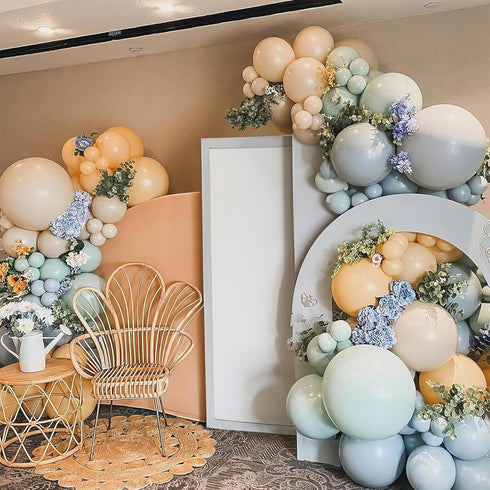 12 Inch Jobkoo Sage Green Dusty Blue Balloons, Retro Slate Light Blue Olive Green White Sand Beige Nude Eucalyptus