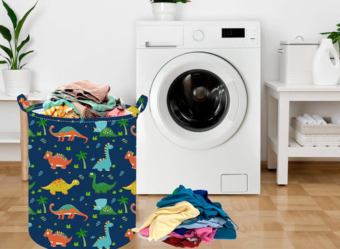 19.7 Inch Dinosaur Round Kids Laundry Hamper, Dino Laundry Basket with Handles, Baby Toys Storage Organizer for Boys &