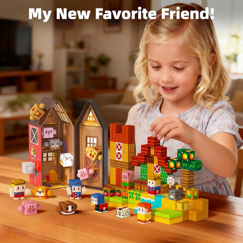 Set 3+ GobiDex Magnetic Farm Figures with Animals & People, Portable Tin Box for Role Play & STEM Education, Travel Toy