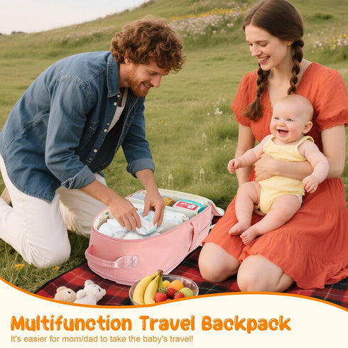 34L Backpack Pack Expandable Diaper Bag Baby Travel Bag with Changing Pad, Waist & Stroller Straps, Lightweight