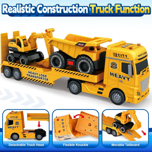 3 4 5 6 25" Truck,3 1 3 4 5 6 SpringFlower Toddler Boy Toys, Construction Carrier Toy with Excavator and Dump in Truck