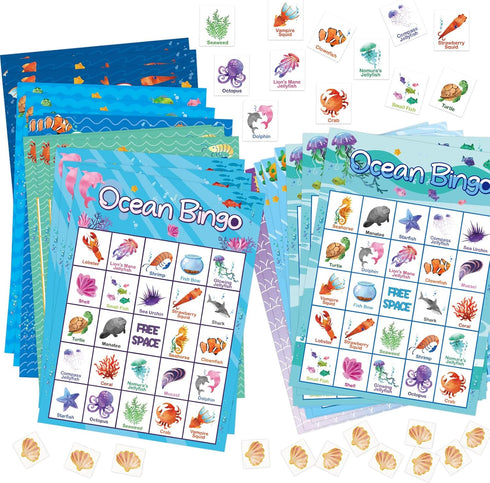 Ocean Bingo Game for 24 Players, Under Sea Party Game Supplies