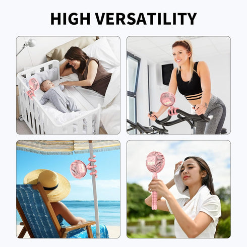 AMACOOL Battery Operated Stroller Fan, Flexible Tripod Clip On Fan with 3 Speeds for Car Seat Crib Bike Treadmill (Pink)