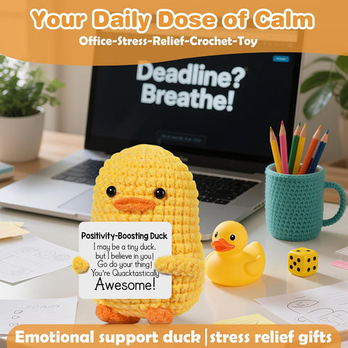 Positive Affirmation Companion Crochet Duck, Inspirational Crochet Animals Stress Anxiety Relief Toys, Handmade Mental