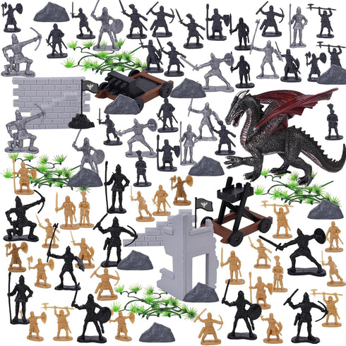 3 Otters 230PCS Medieval Dragon Toy Set, Soldier Army Figures DIY Assembled Model Kit for Kids