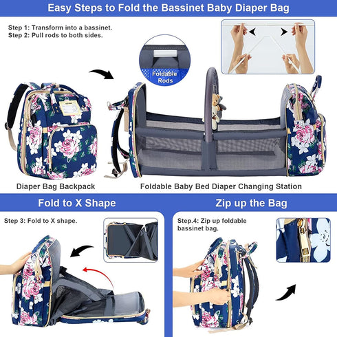 Backpack 3 1 GurZinn Diaper Bag with Changing Station, Foldable for Bady Toddler, in Large Capacity Newborn Essentials